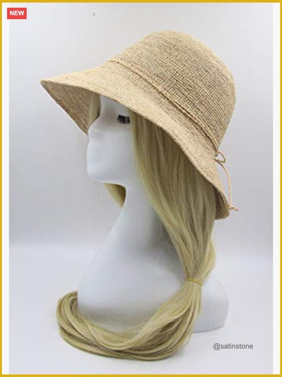Women\'s Straw Raffia Bucket Hat with Adjustable Strap Sun Protection main image 6